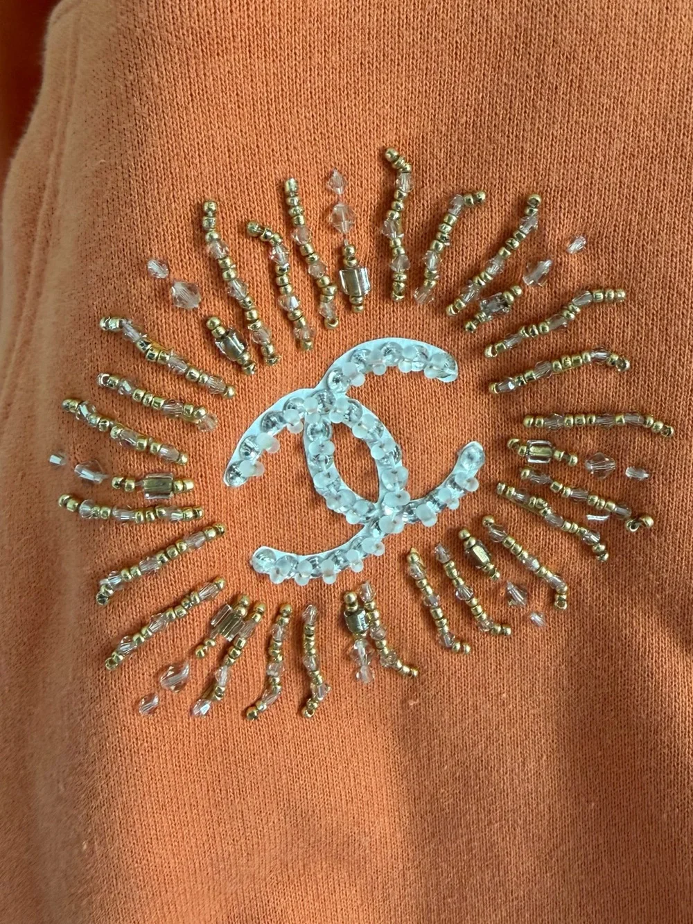 CHANEL Pharrell Orange Embellished Logo Hoodie Sweatshirt